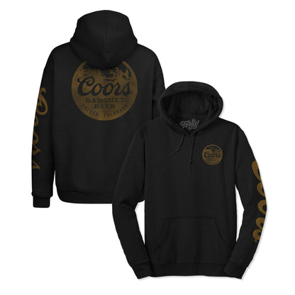 Coors Banquet Beer Double Sided with Sleeve Print Hooded Sweatshirt Hoodie Black
