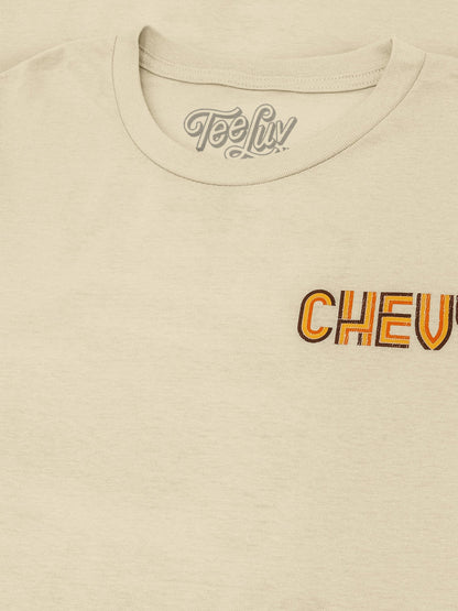Chevy Chevelle Chevrolet Left Chest Front and Back Print Classic Car Mens T Shirt Cream