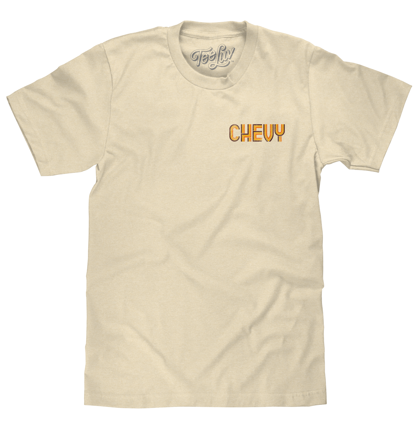 Chevy Chevelle Chevrolet Left Chest Front and Back Print Classic Car Mens T Shirt Cream