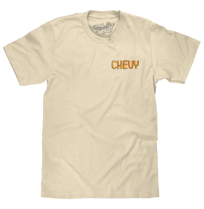 Chevy Chevelle Chevrolet Left Chest Front and Back Print Classic Car Mens T Shirt Cream