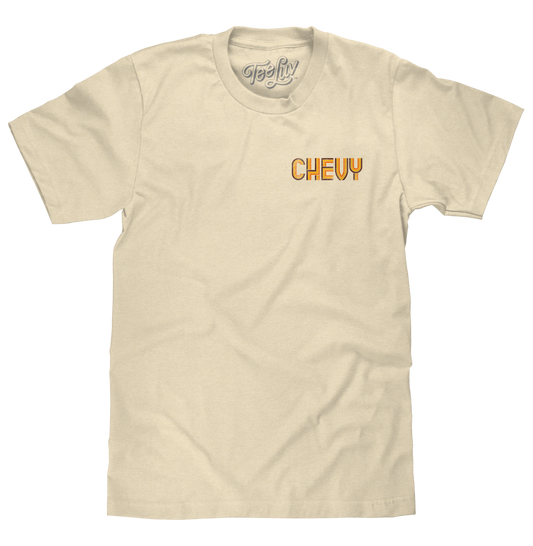 Chevy Chevelle Chevrolet Left Chest Front and Back Print Classic Car Mens T Shirt Cream