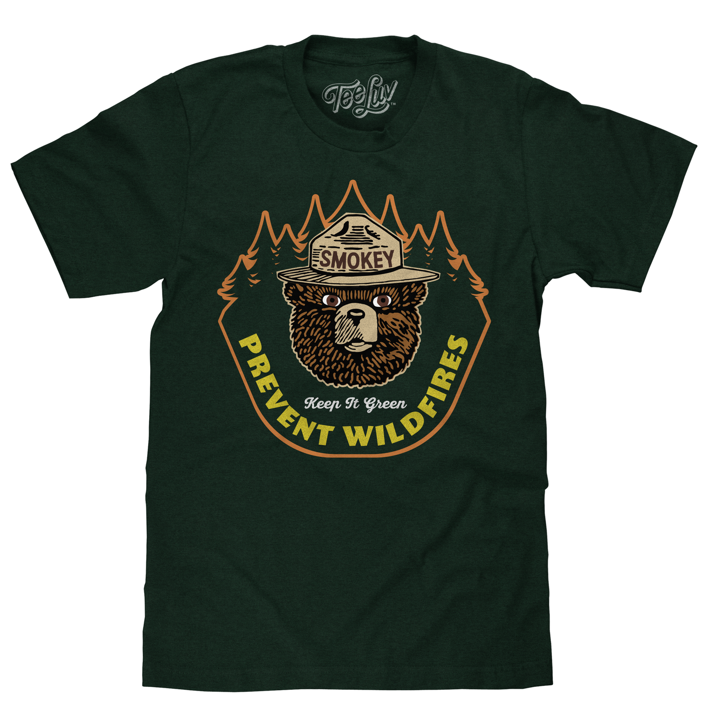 Smokey Bear Keep It Green Prevent Wildfires Mens T Shirt Forest Green