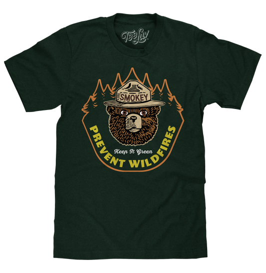 Smokey Bear Keep It Green Prevent Wildfires Mens T Shirt Forest Green