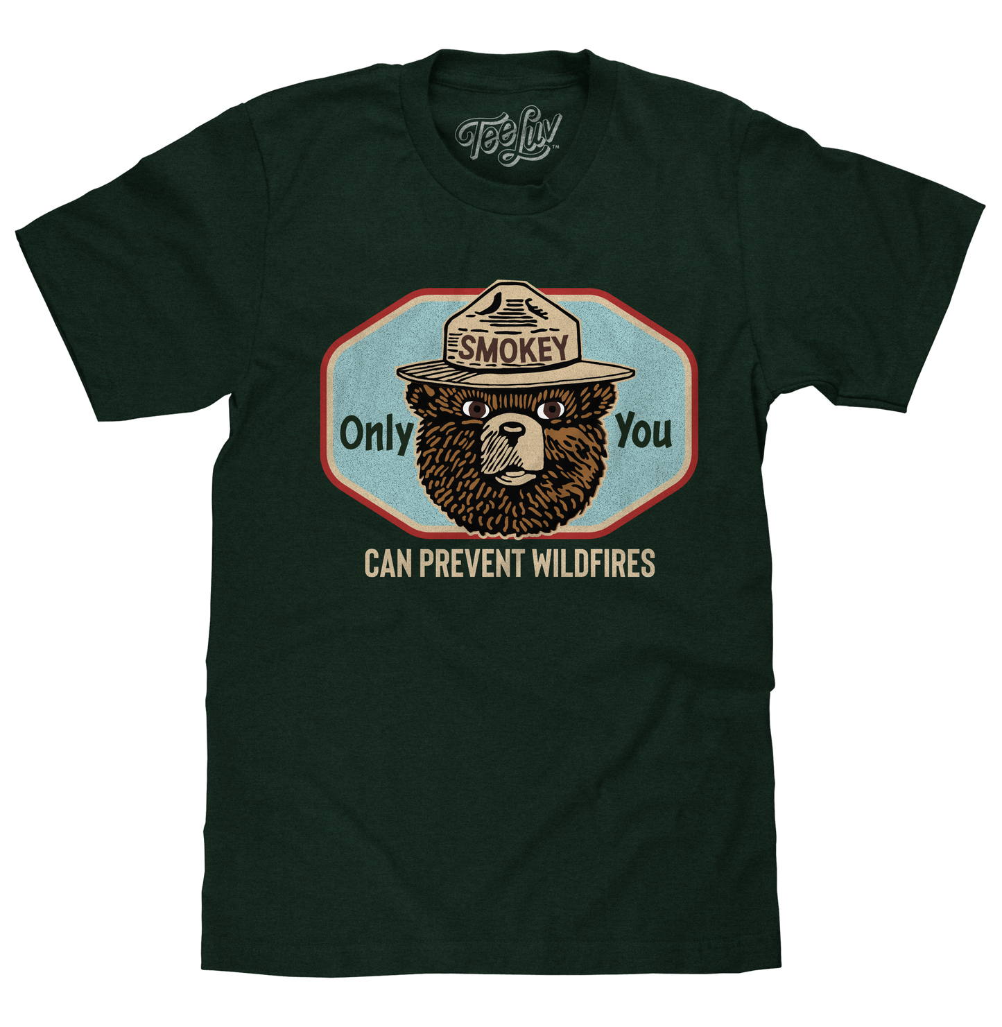 Smokey Bear Only You Can Prevent Wildfires Mens T Shirt Forest Green