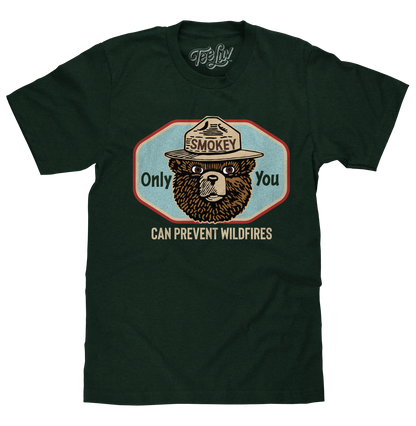 Smokey Bear Only You Can Prevent Wildfires Mens T Shirt Forest Green