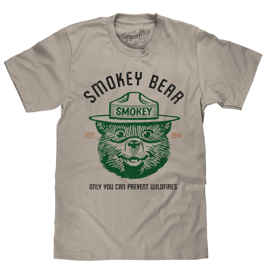 Est 1944 Smokey Bear Shirt Only You Can Prevent Wildfires Mens T Shirt Light Gray