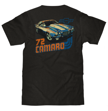 Faded Chevrolet 72 Camaro Front and Back Print Mens T Shirt Vintage Black