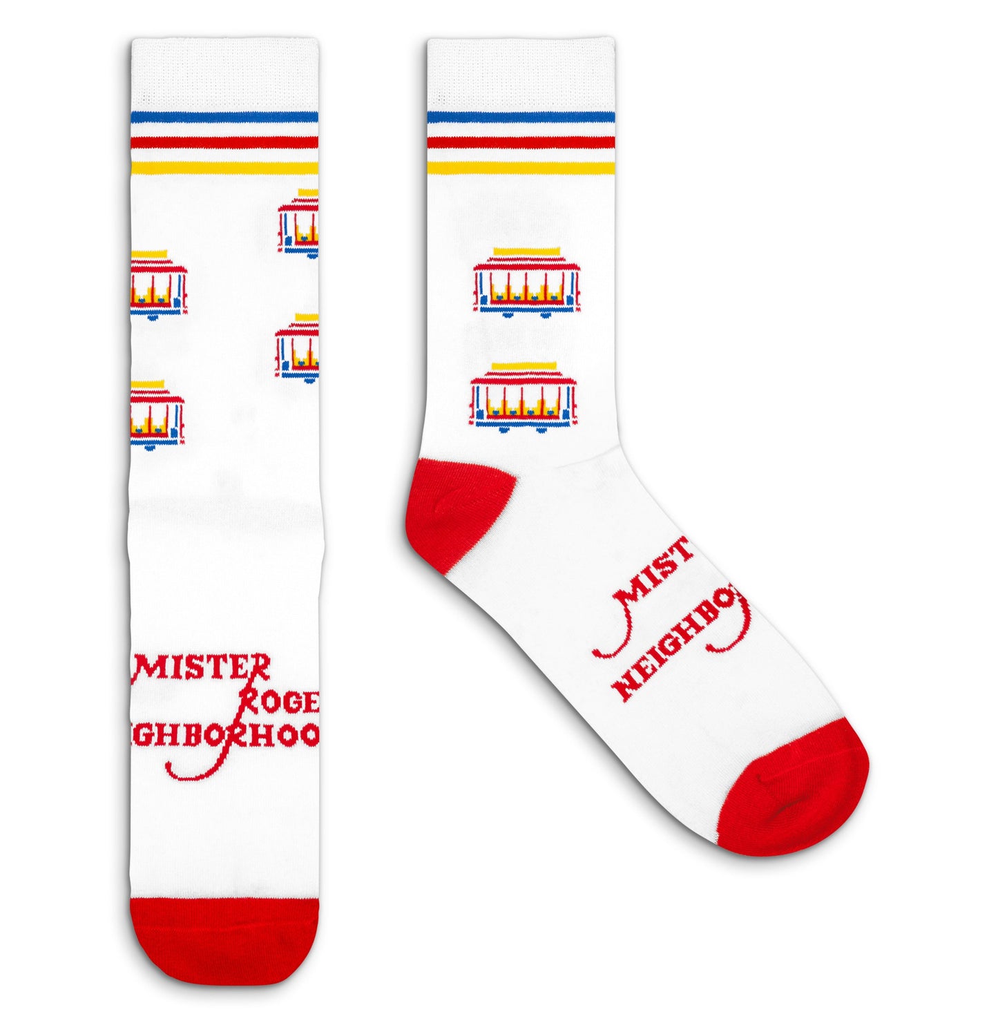 Mister Rogers Neighborhood Trolley Socks White/Red/Yellow/Blue