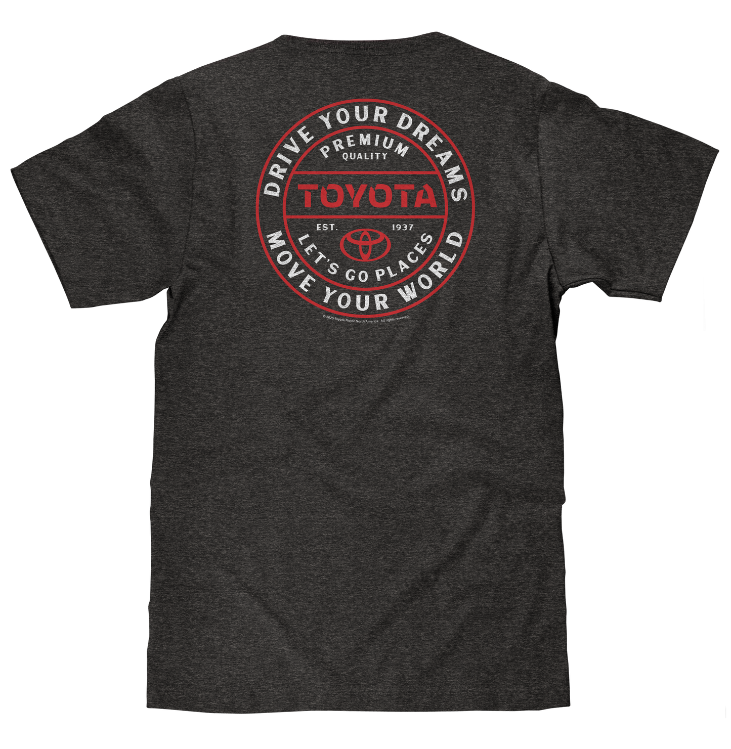 Toyota Drive Your Dreams Left Chest Front and Back Logo Mens T Shirt Charcoal Heather