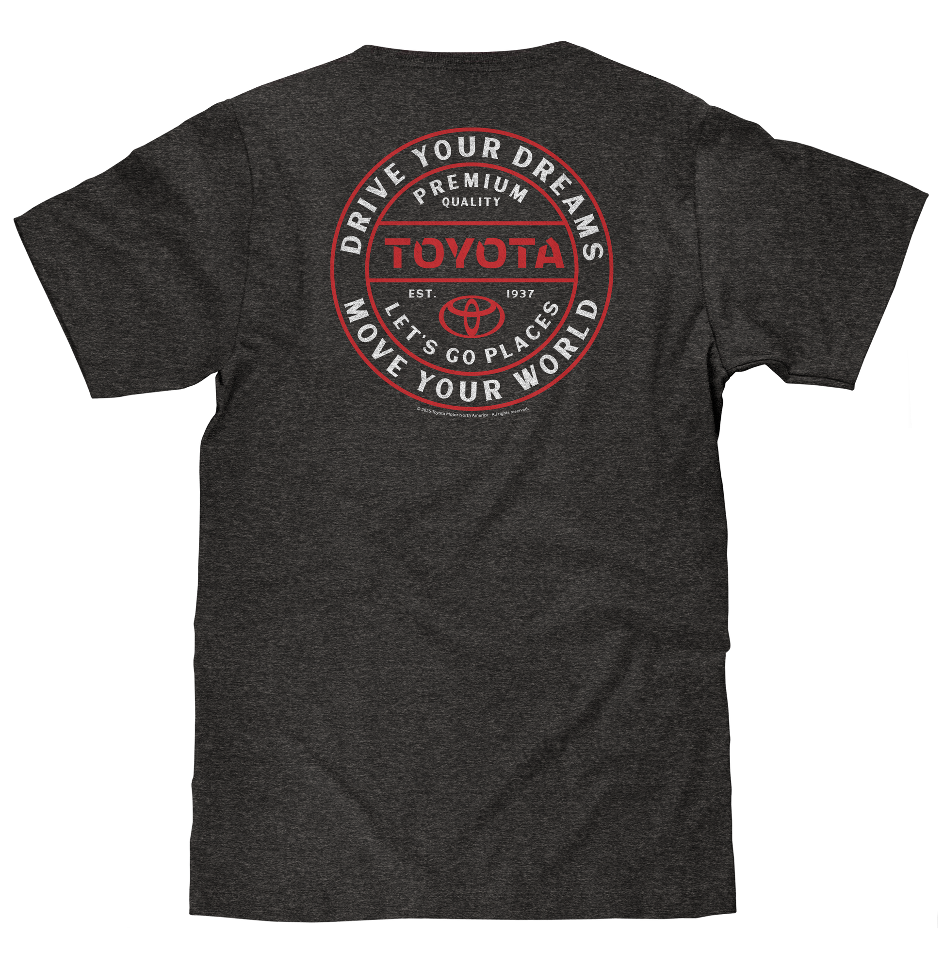 Toyota Drive Your Dreams Left Chest Front and Back Logo Mens T Shirt Charcoal Heather