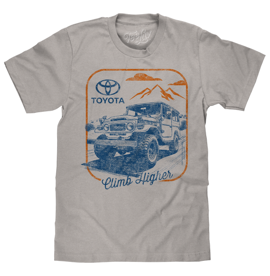 Retro Toyota Land Cruiser Climb Higher Mens T Shirt Light Gray