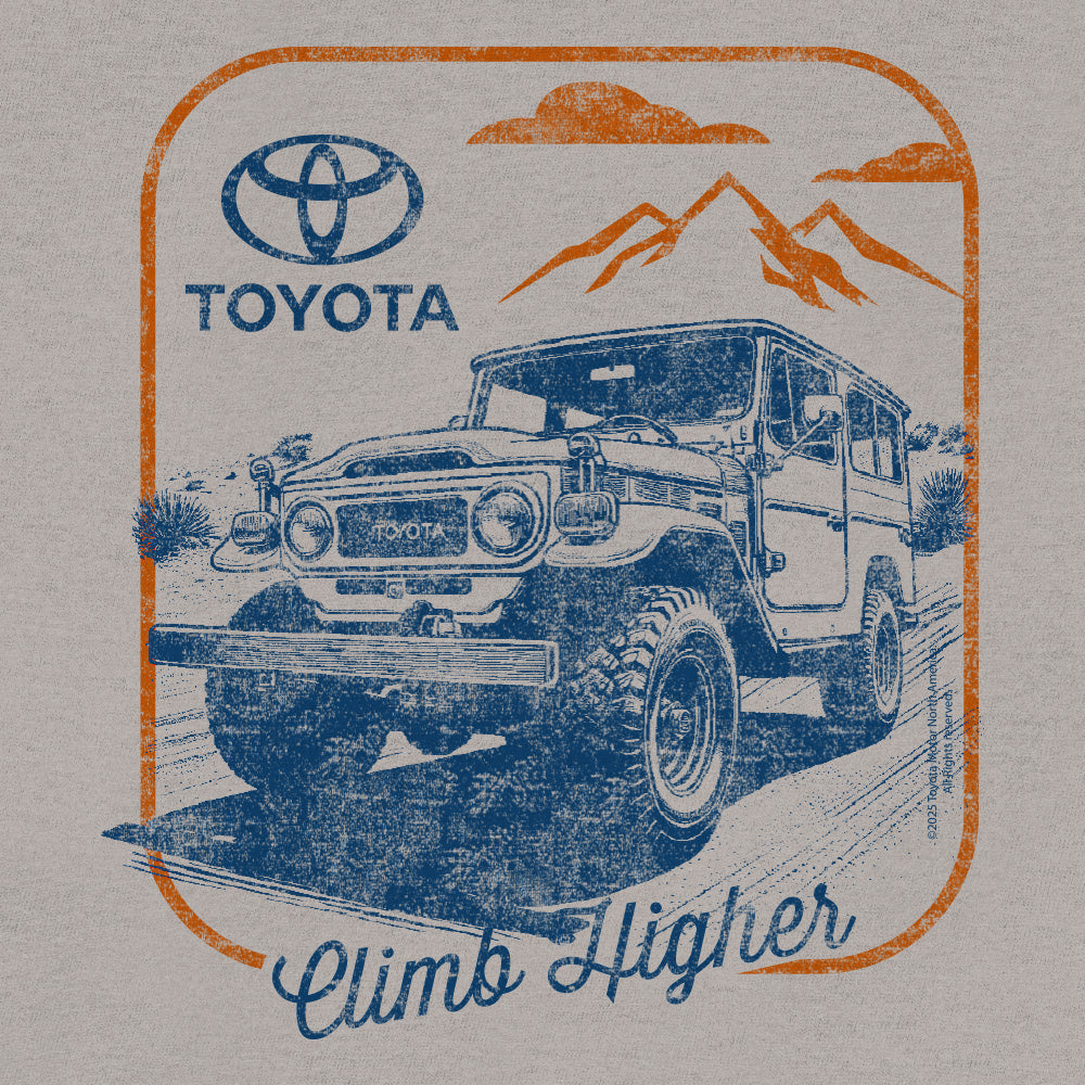 Retro Toyota Land Cruiser Climb Higher Mens T Shirt Light Gray