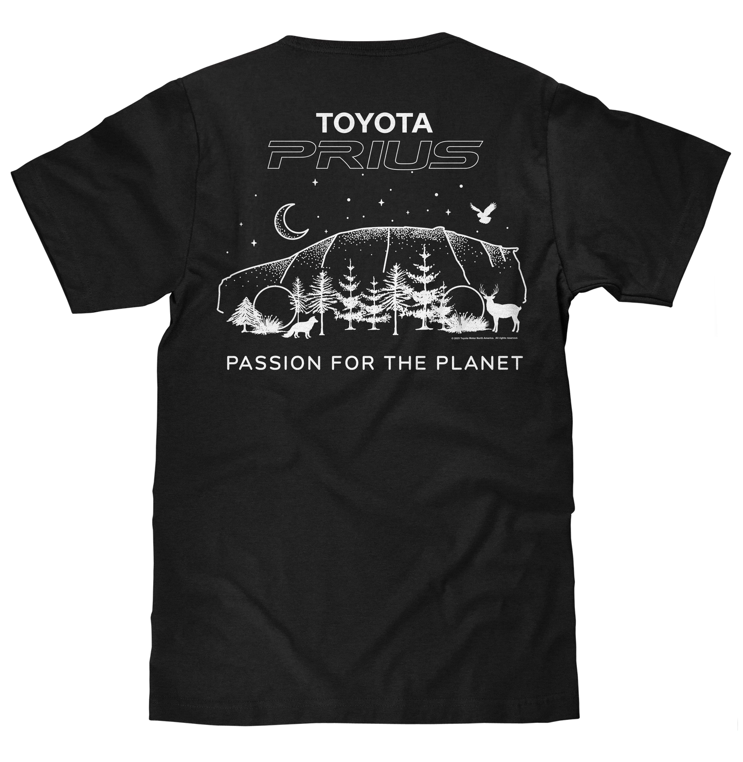 Toyota Prius Passion for the Planet Front and Back Print Mens T Shirt Black