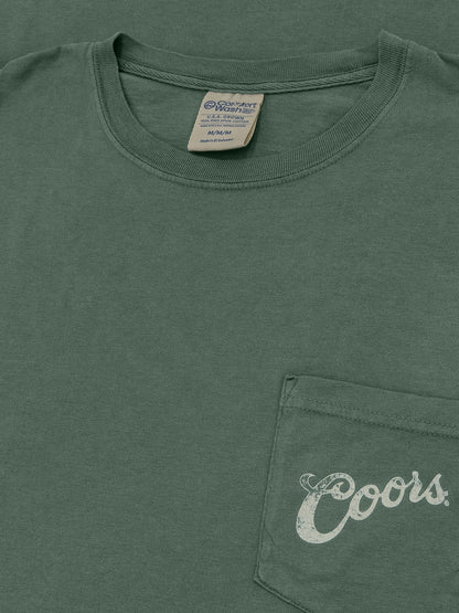 Coors Banquet Beer Rodeo Horse Front Pocket Tee Mens T Shirt Cypress Green