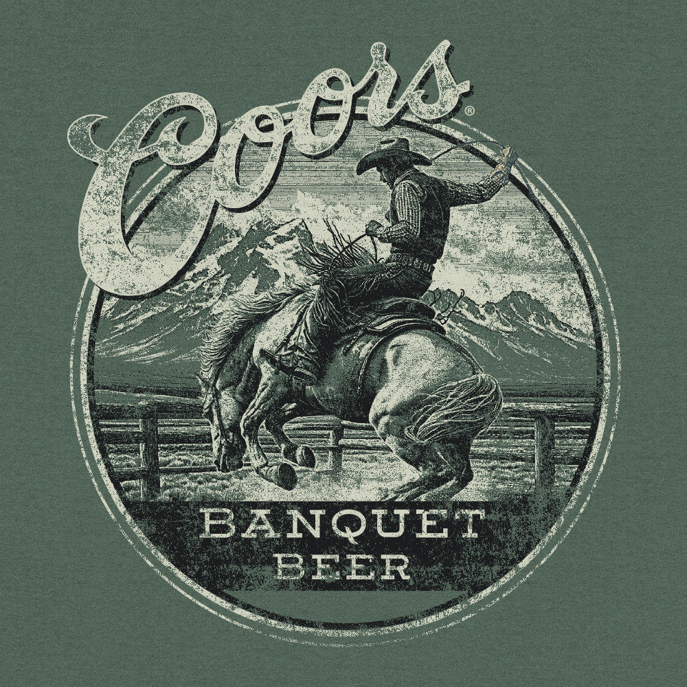 Coors Banquet Beer Rodeo Horse Front Pocket Tee Mens T Shirt Cypress Green
