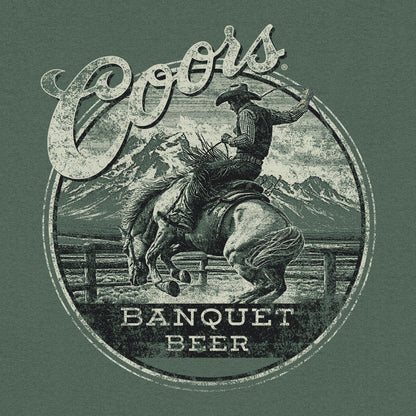 Coors Banquet Beer Rodeo Horse Front Pocket Tee Mens T Shirt Cypress Green