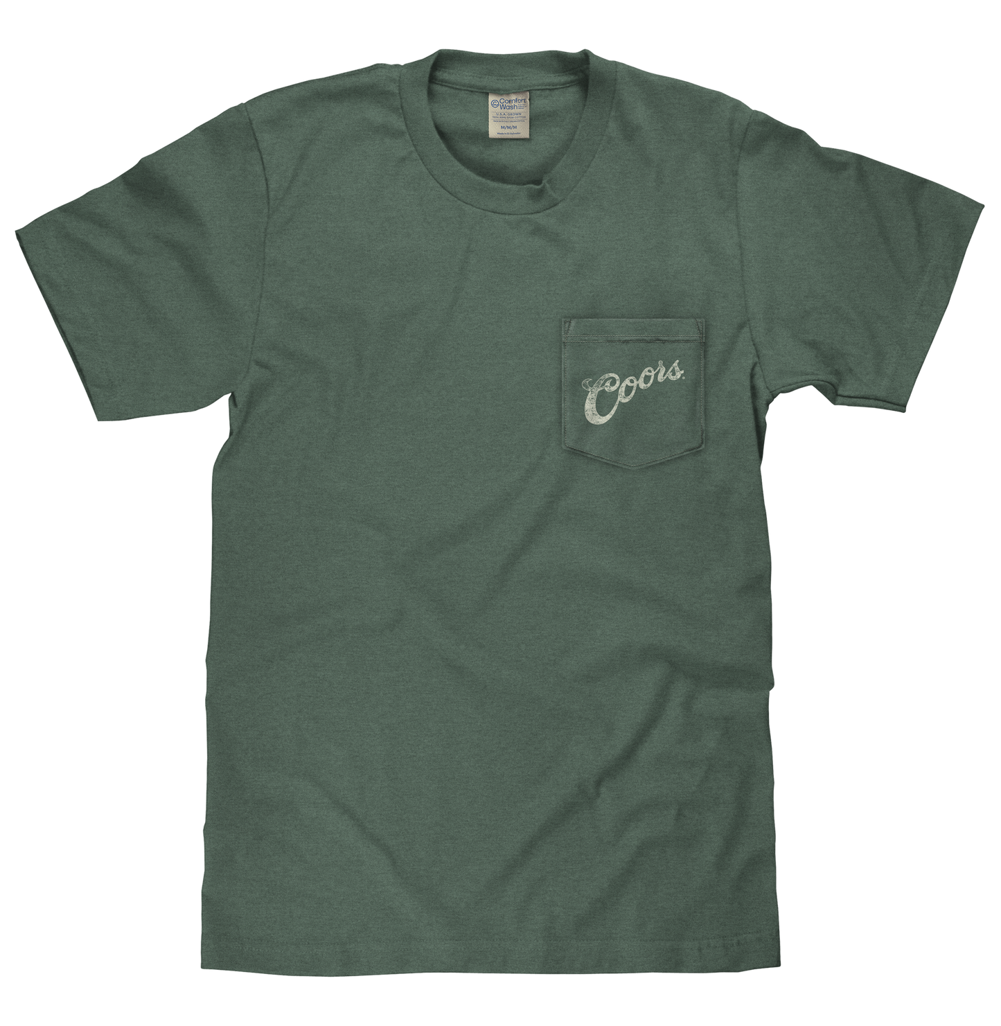 Coors Banquet Beer Rodeo Horse Front Pocket Tee Mens T Shirt Cypress Green