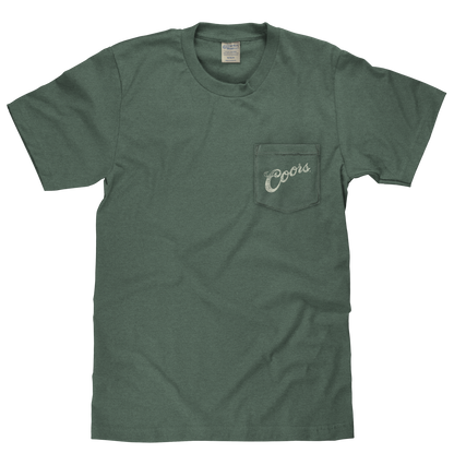Coors Banquet Beer Rodeo Horse Front Pocket Tee Mens T Shirt Cypress Green