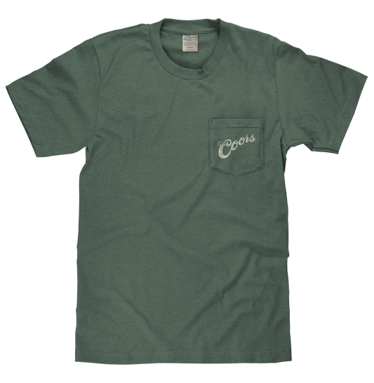 Coors Banquet Beer Rodeo Horse Front Pocket Tee Mens T Shirt Cypress Green