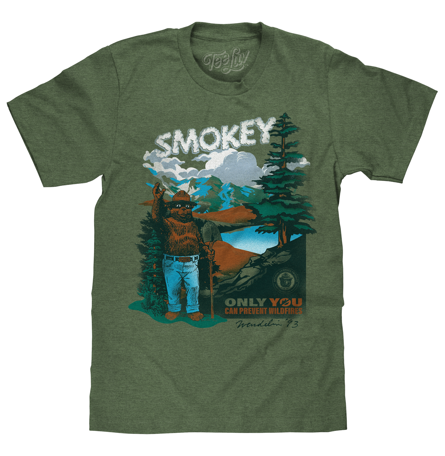 Smokey Bear Only You Can Prevent Wildfires Retro Graphic Mens T Shirt Canyon Green