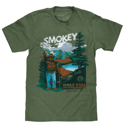 Smokey Bear Only You Can Prevent Wildfires Retro Graphic Mens T Shirt Canyon Green