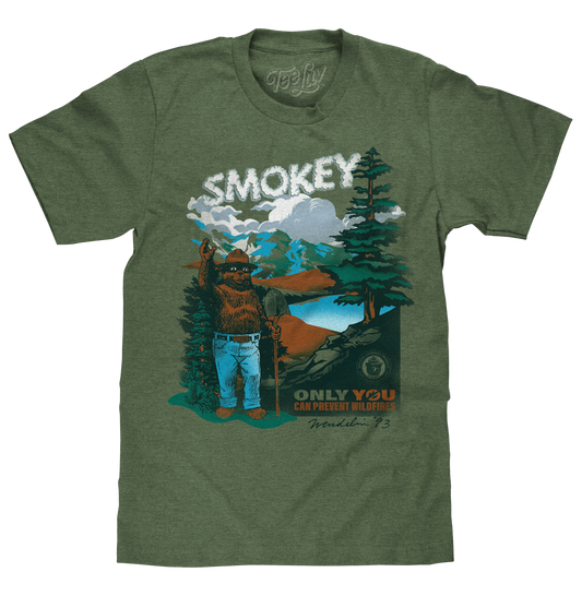 Smokey Bear Only You Can Prevent Wildfires Retro Graphic Mens T Shirt Canyon Green