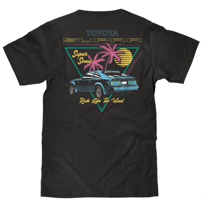 Toyota Supra Double Sided 80s Graphic Mens T Shirt Black