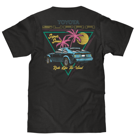 Toyota Supra Double Sided 80s Graphic Mens T Shirt Black