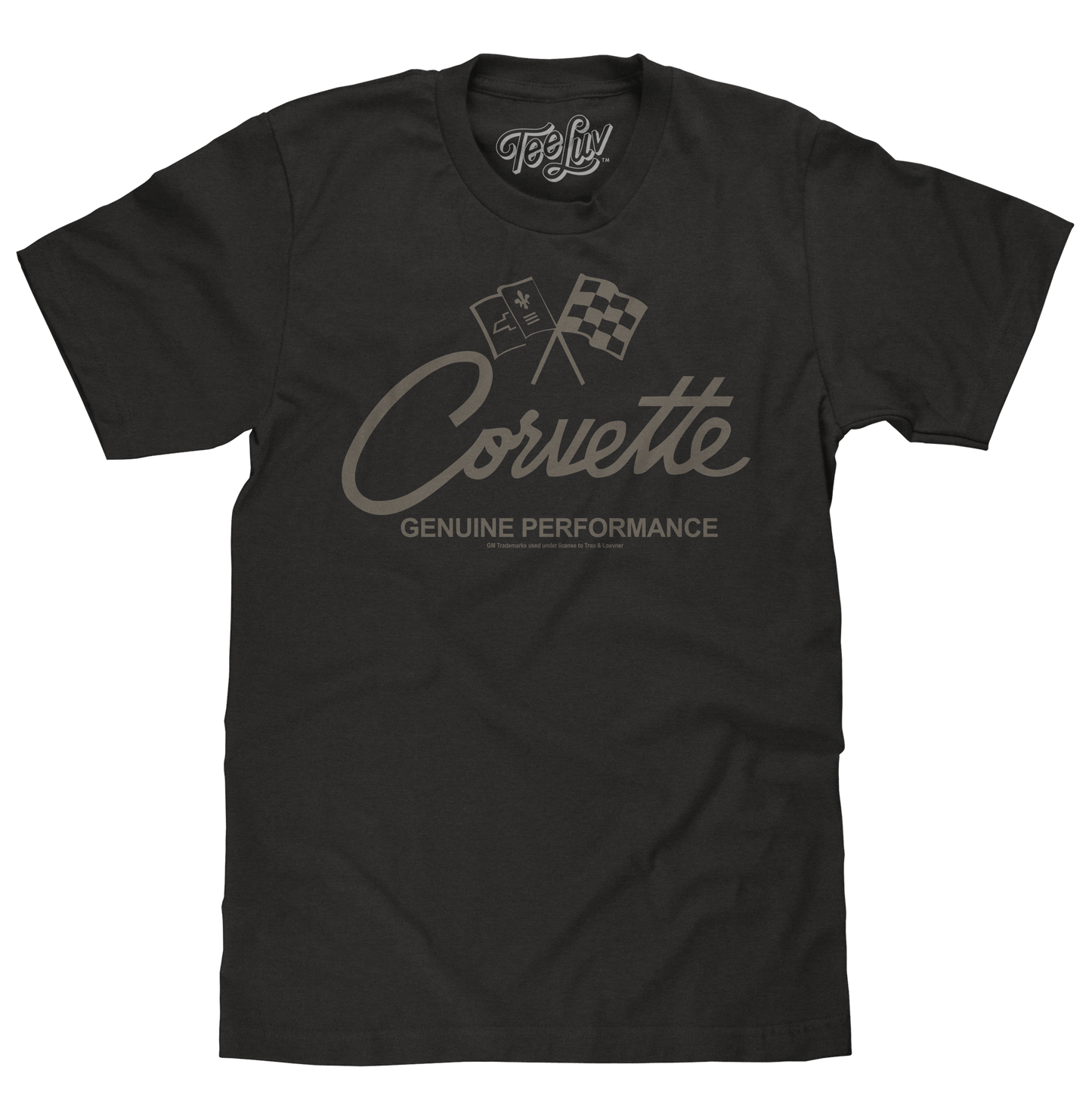 Chevy Corvette Genuine Performance Crossed Flags Mens T Shirt Black