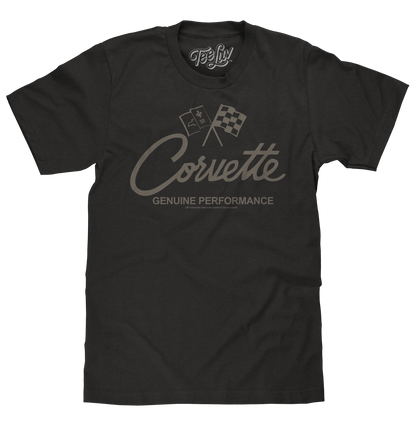 Chevy Corvette Genuine Performance Crossed Flags Mens T Shirt Black