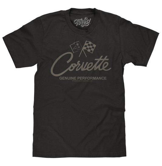 Chevy Corvette Genuine Performance Crossed Flags Mens T Shirt Black
