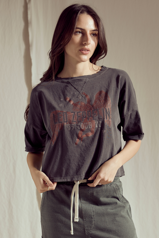 Led Zeppelin Rock & Roll 77 Tee Womens T Shirt Vintage Black