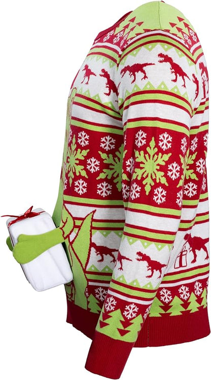 T-Rex Santa Hat 3D Interactive Gift Box Sweater