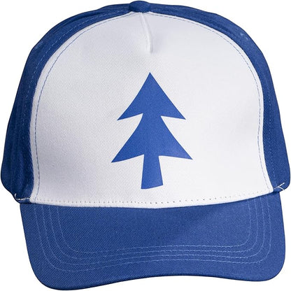 Dipper Blue and White Adult Adjustable Hat Cosplay with Rainbow and Christmas Tree Pins Halloween Costume Accessory Set