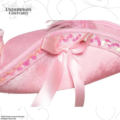 Pink Tri-Corner Pirate Victorian Costume Hat With Bows and Feather Adults