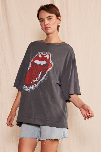 The Rolling Stones Thru and Thru Oversized Tee Womens T Shirt Vintage Black