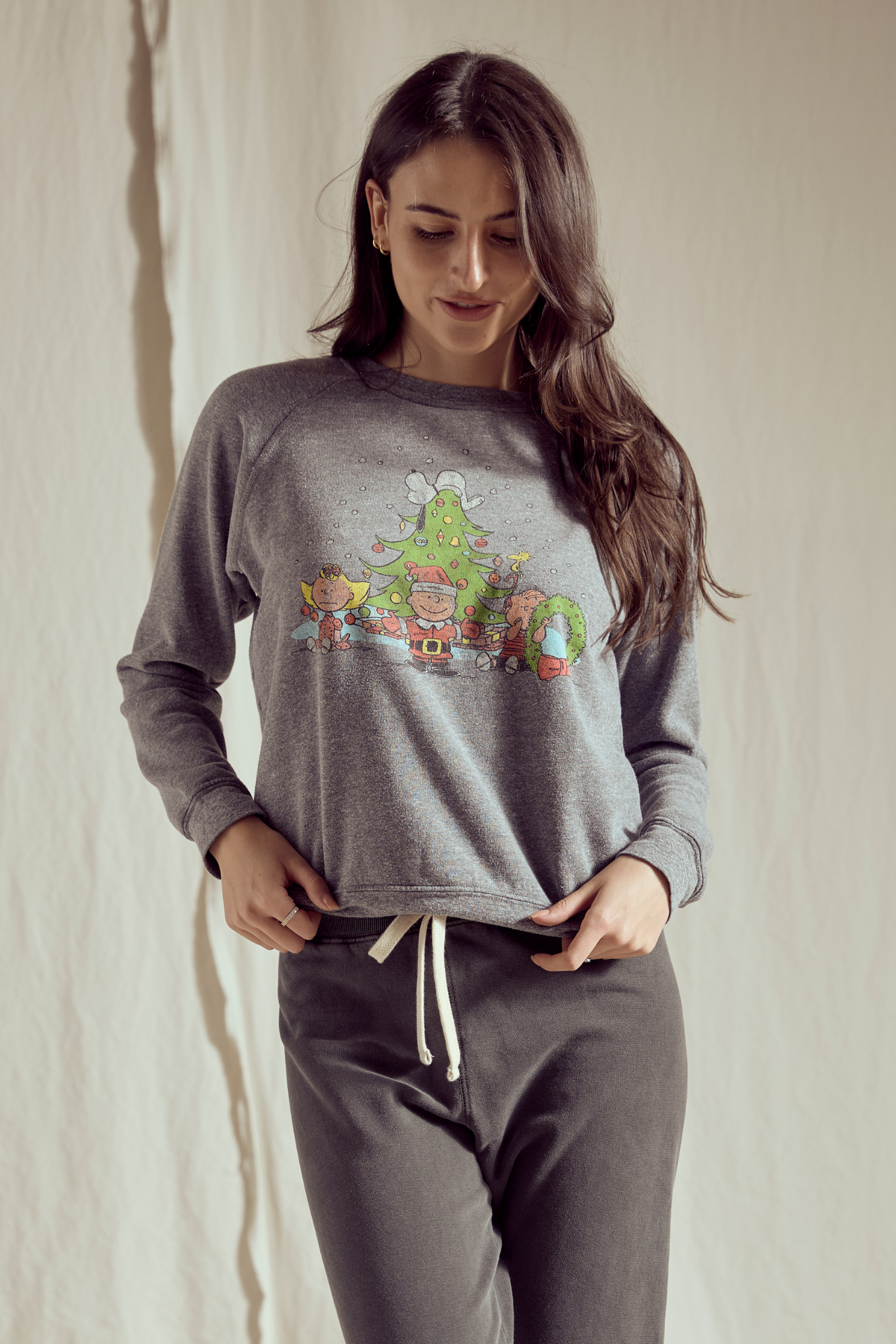 Peanuts Christmas Womens Crewneck Sweatshirt Grey
