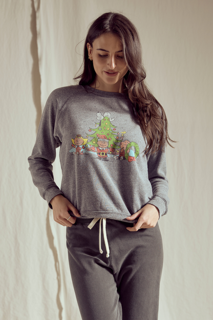 Peanuts Christmas Womens Crewneck Sweatshirt Grey