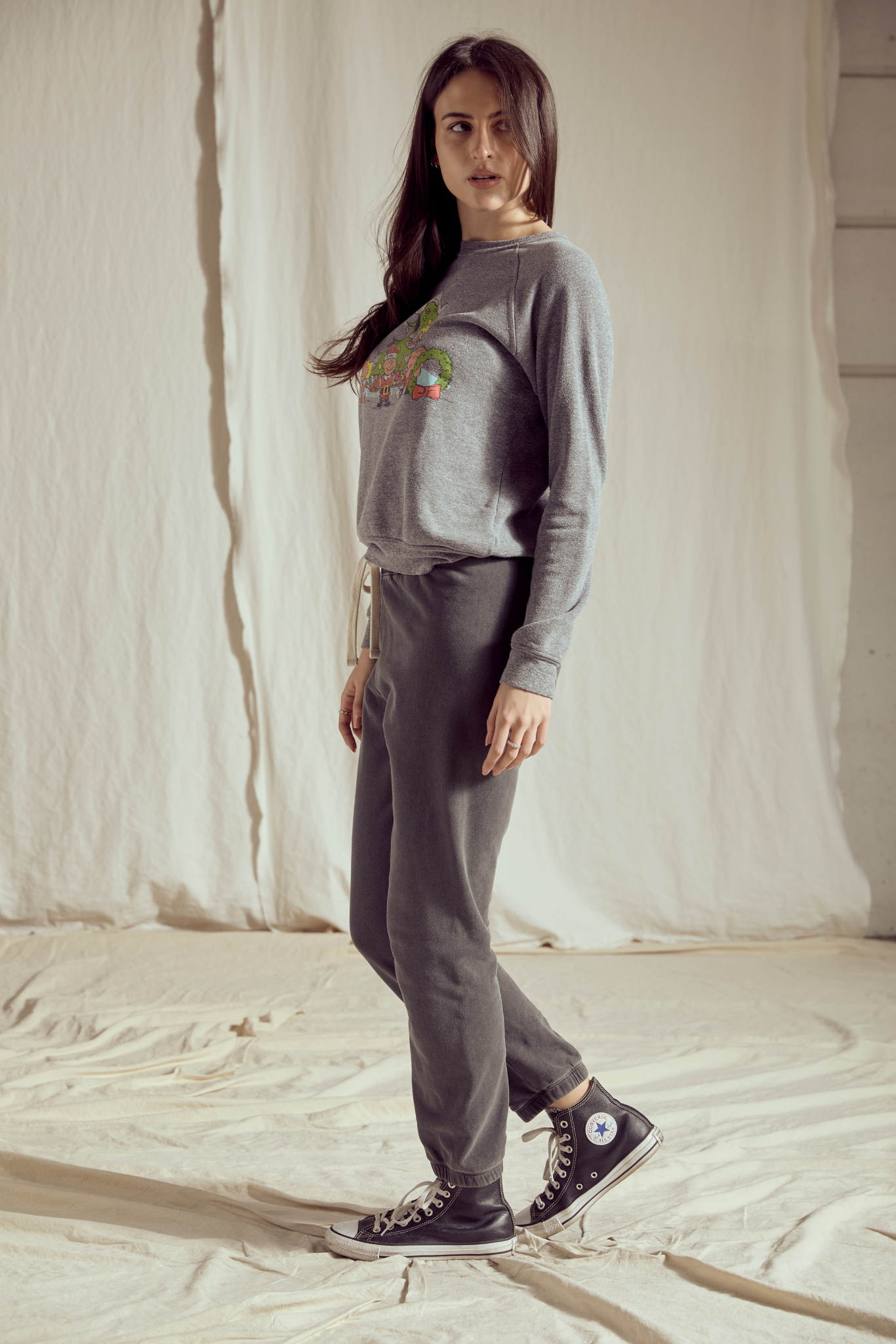 Peanuts Christmas Womens Crewneck Sweatshirt Grey