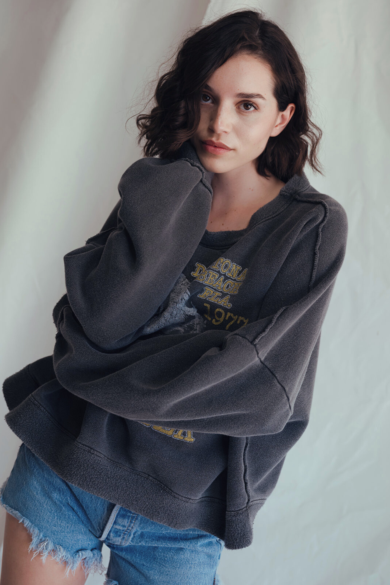 Daytona Beach Florida 1977 Eagle Motorcycle Womens Crewneck Sweatshirt Vintage Black
