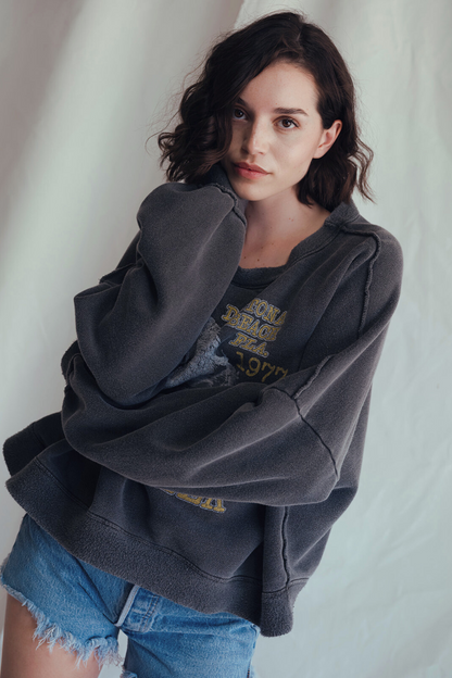 Daytona Beach Florida 1977 Eagle Motorcycle Womens Crewneck Sweatshirt Vintage Black