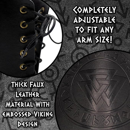 Adult Faux Leather Cuff Bracelet Embossed Black Viking Arm Guards Costume Accessories