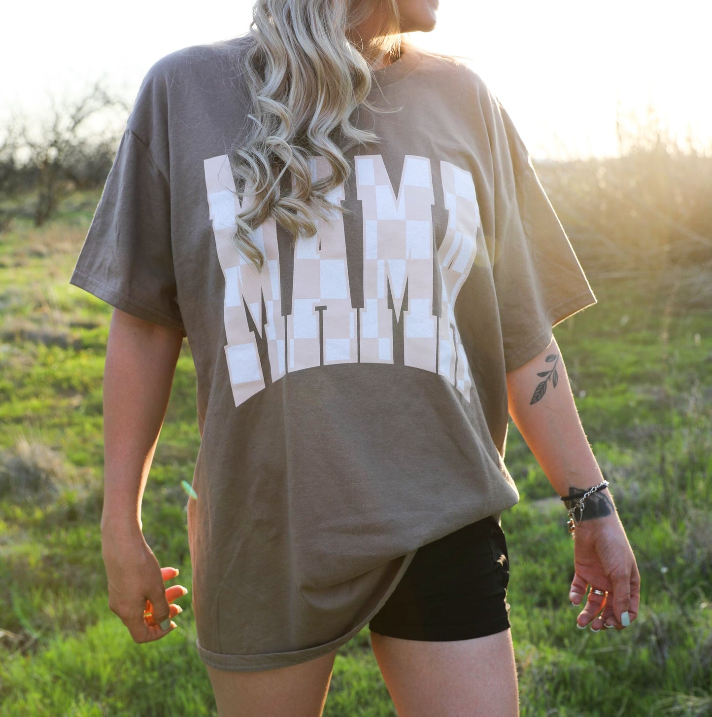 Mama Checkered Graphic Tee Womens T Shirt