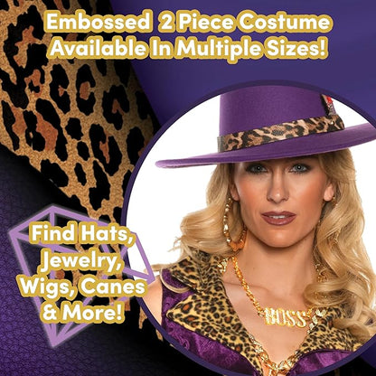 Sexy Velvet Pimp 70's Retro Disco Women Purple Dollars & Dreams Costume