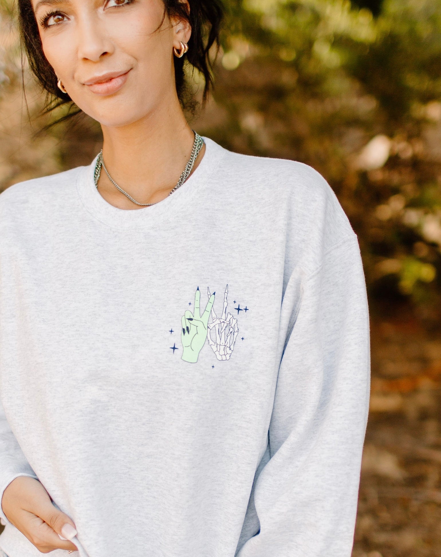 Vibin' with My Demons Graphic Womens Crewneck Sweatshirt Grey