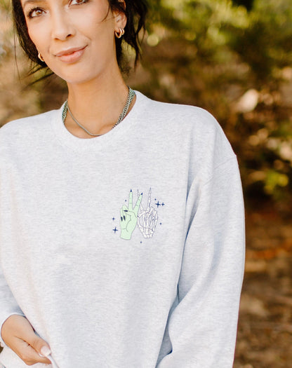 Vibin' with My Demons Graphic Womens Crewneck Sweatshirt Grey