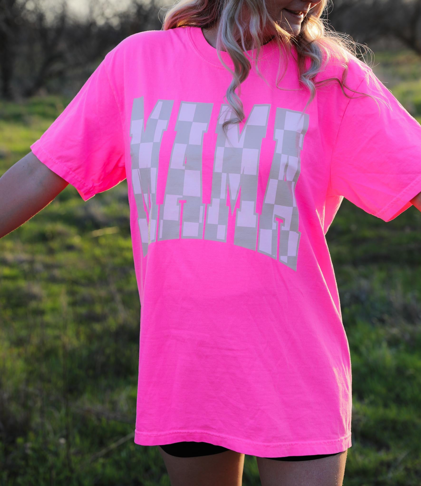 Mama Checkered Graphic Tee Womens T Shirt
