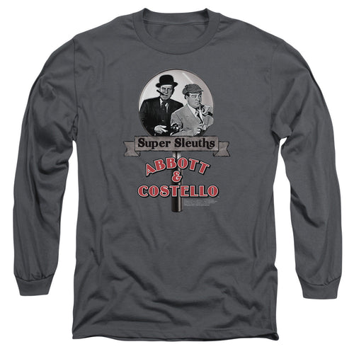 Abbott & Costello Super Sleuths Mens Long Sleeve Shirt Charcoal