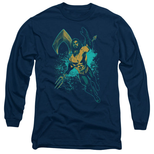 Aquaman Movie Make A Splash Mens Long Sleeve Shirt Navy