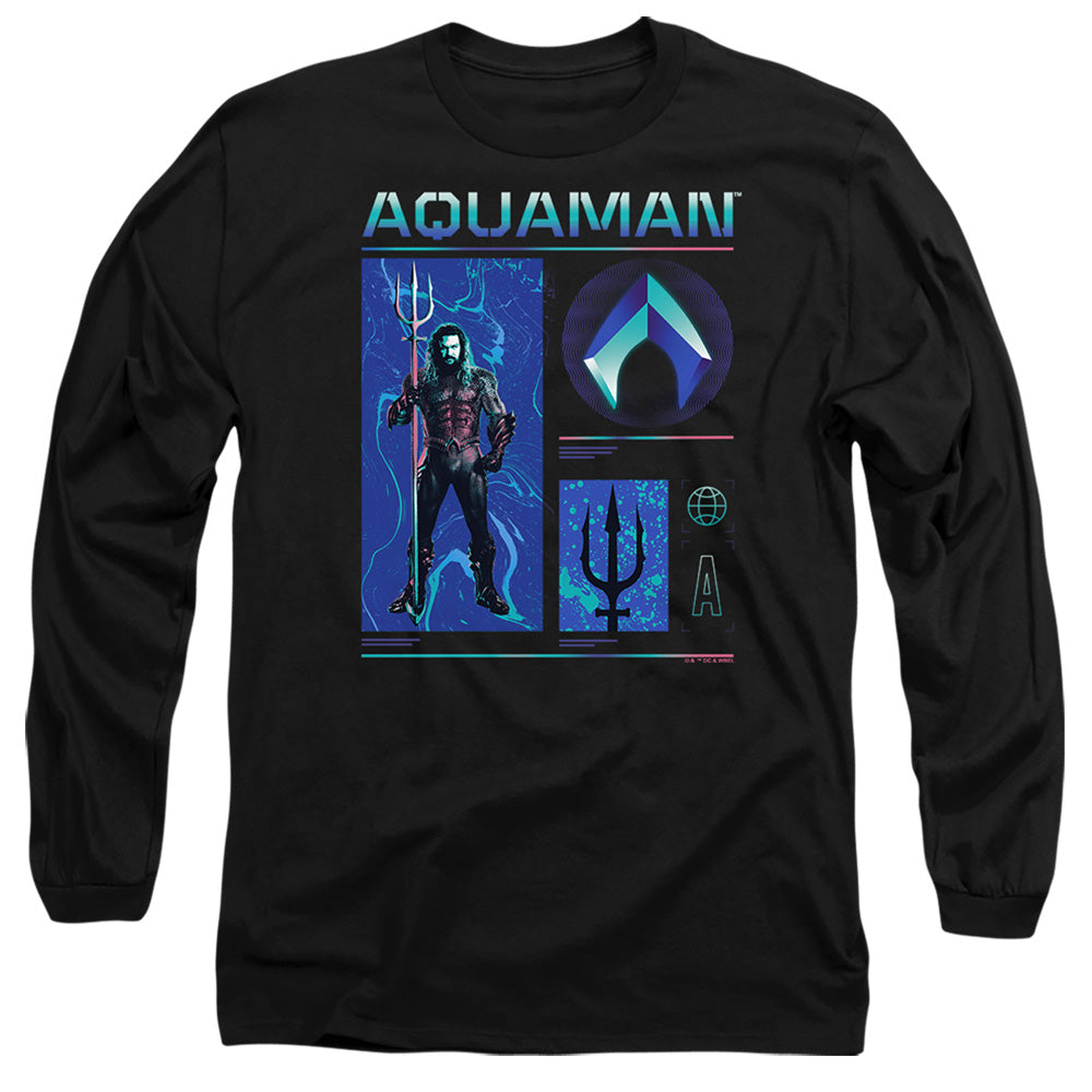Aquaman And The Lost Kingdom Aquaman Stats Mens Long Sleeve Shirt Black